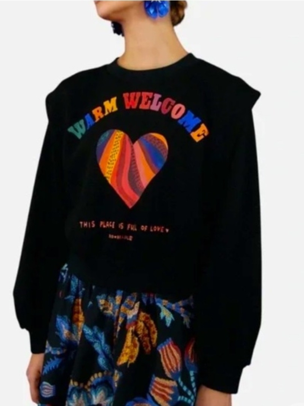 FARM Rio Black Sweater with Multicolor Heart Graphic